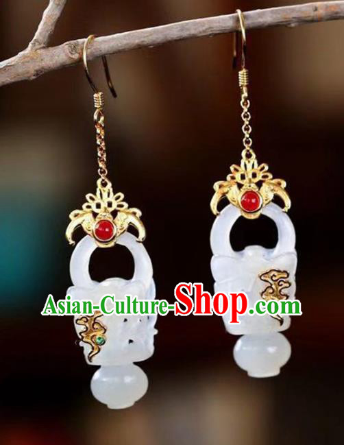 Handmade China Traditional Tourmaline Jewelry Accessories National Jade Basket Earrings Cheongsam Eardrop