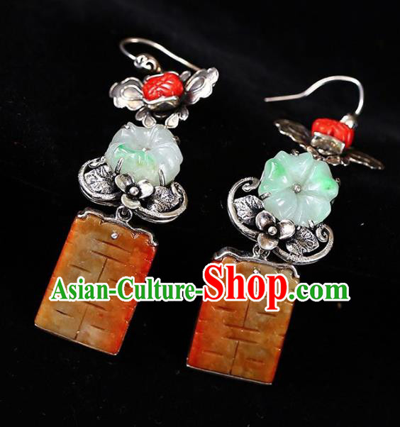 Handmade China Traditional Wedding Jewelry Accessories Cheongsam Jade Eardrop National Silver Earrings