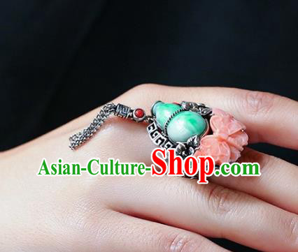 Chinese Traditional Handmade Jade Accessories Agate Butterfly Ring National Silver Circlet Jewelry