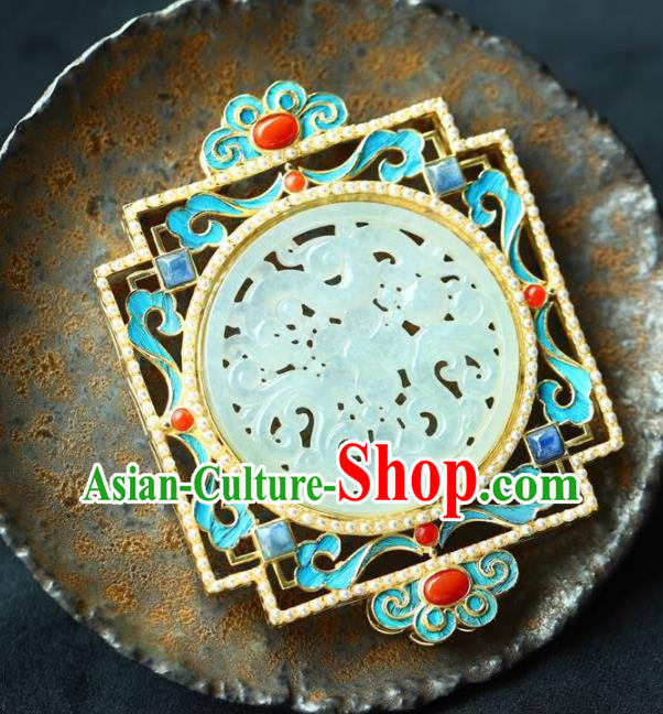 Chinese Classical Jade Carving Necklet Pendant Handmade Cloisonne Accessories National Necklace