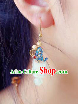 Handmade China Jade Vase Eardrop Jewelry Traditional Cheongsam Pearls Accessories National Butterfly Earrings