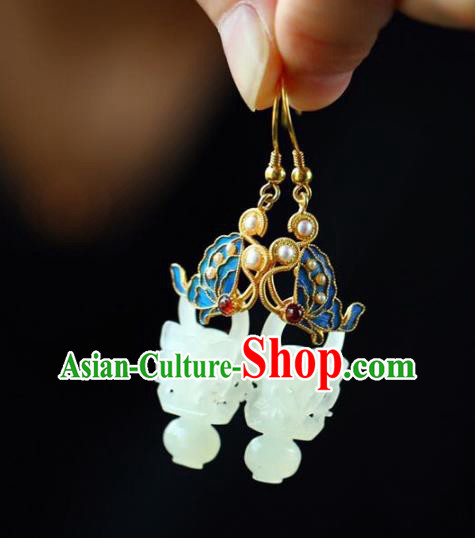 Handmade China Jade Vase Eardrop Jewelry Traditional Cheongsam Pearls Accessories National Butterfly Earrings