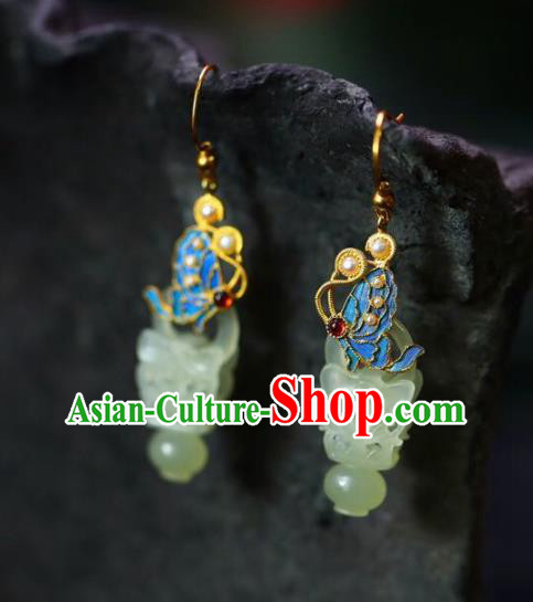 Handmade China Jade Vase Eardrop Jewelry Traditional Cheongsam Pearls Accessories National Butterfly Earrings
