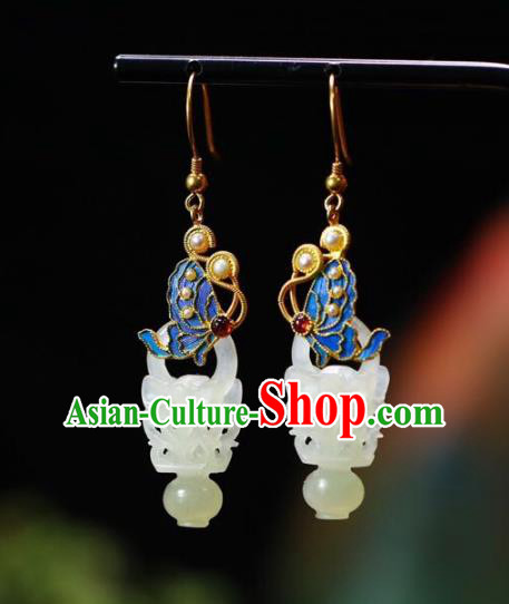 Handmade China Jade Vase Eardrop Jewelry Traditional Cheongsam Pearls Accessories National Butterfly Earrings