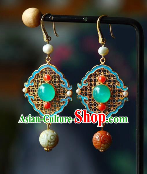 Handmade China Jadeite Eardrop Jewelry Traditional Qing Dynasty Accessories National Cheongsam Earrings