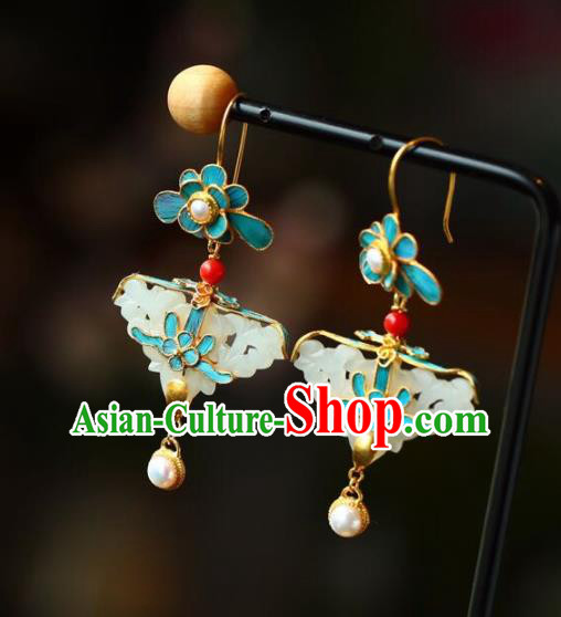 Handmade China Pearls Eardrop Jewelry Traditional Qing Dynasty Accessories National Cheongsam Jade Earrings