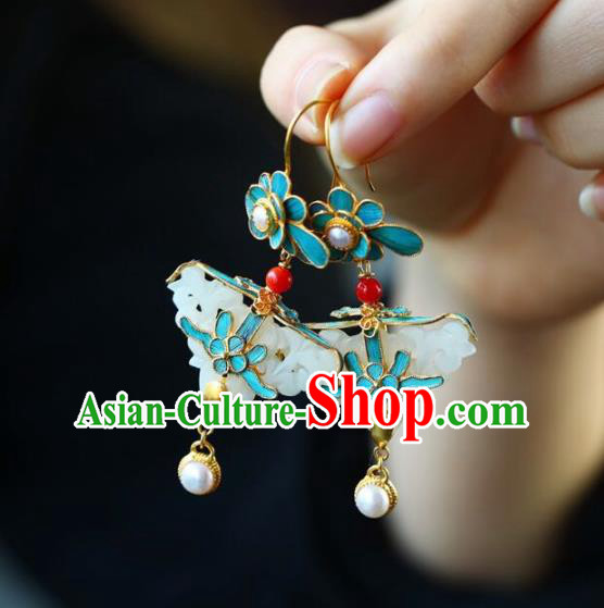 Handmade China Pearls Eardrop Jewelry Traditional Qing Dynasty Accessories National Cheongsam Jade Earrings