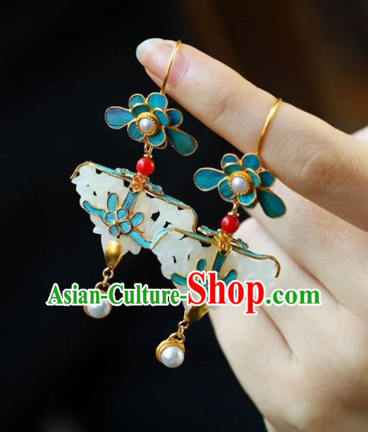 Handmade China Pearls Eardrop Jewelry Traditional Qing Dynasty Accessories National Cheongsam Jade Earrings