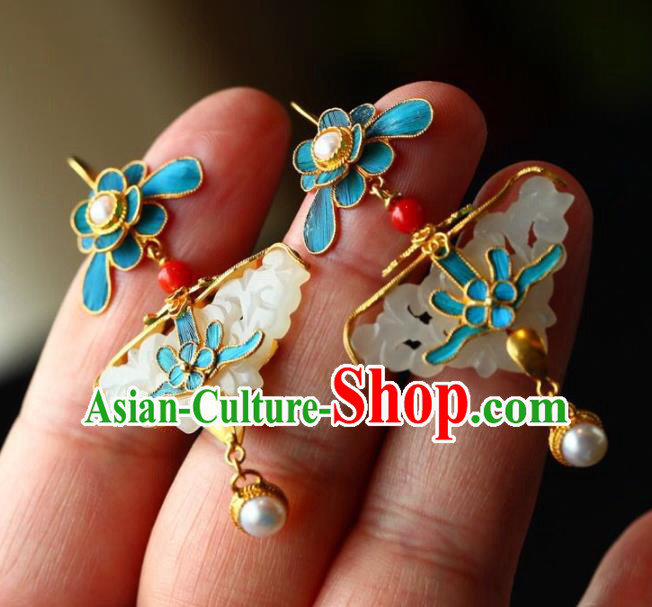 Handmade China Pearls Eardrop Jewelry Traditional Qing Dynasty Accessories National Cheongsam Jade Earrings