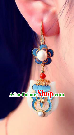 Handmade China Eardrop Jewelry Traditional Pearls Accessories National Cheongsam White Jade Earrings