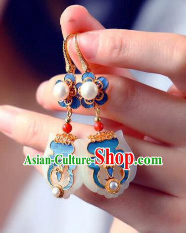 Handmade China Eardrop Jewelry Traditional Pearls Accessories National Cheongsam White Jade Earrings