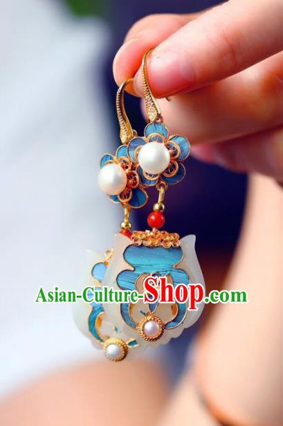Handmade China Eardrop Jewelry Traditional Pearls Accessories National Cheongsam White Jade Earrings