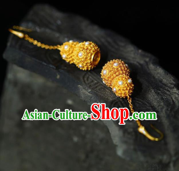 Handmade China Pearls Eardrop Jewelry Traditional Accessories National Cheongsam Golden Gourd Earrings