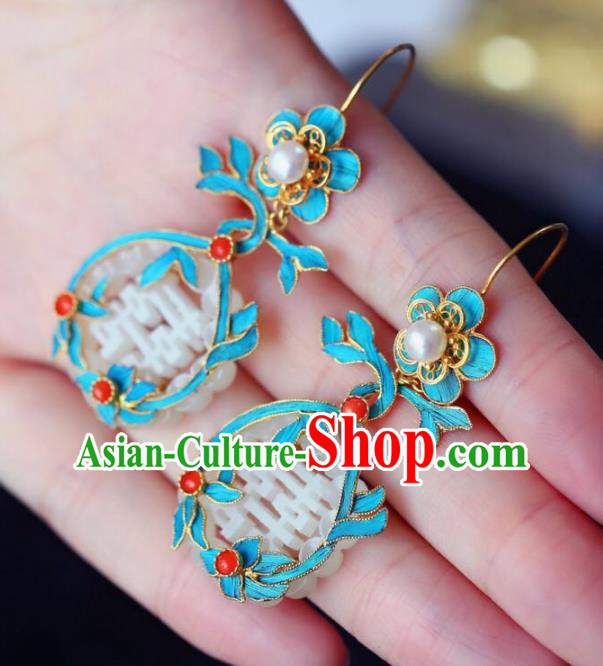 Handmade China Wedding Eardrop Jewelry Traditional Accessories National Cheongsam Jade Earrings