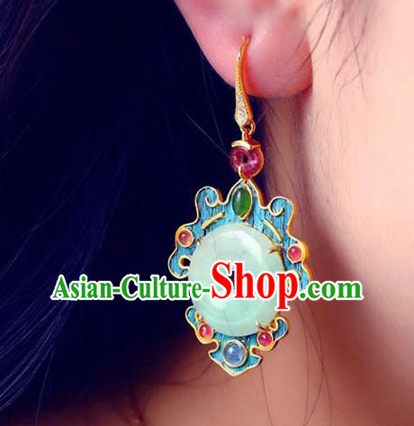 Handmade China Jade Blueing Eardrop Jewelry Traditional Accessories National Cheongsam Gems Earrings