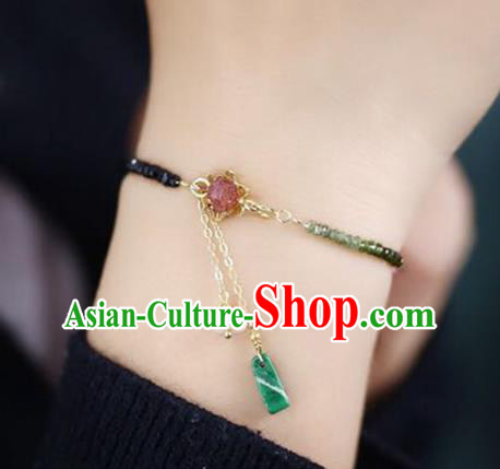 China National Tourmaline Lotus Bangle Traditional Jewelry Accessories Handmade Jadeite Tassel Bracelet