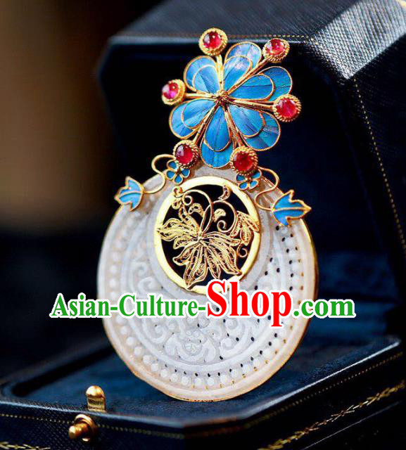 Chinese Classical Tourmaline Necklet Pendant Handmade Jade Accessories National Golden Lotus Necklace