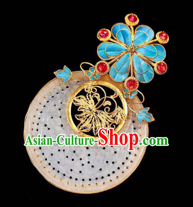 Chinese Classical Tourmaline Necklet Pendant Handmade Jade Accessories National Golden Lotus Necklace