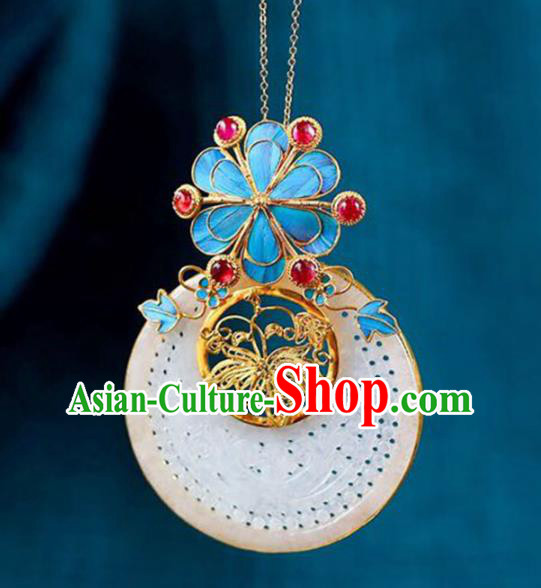 Chinese Classical Tourmaline Necklet Pendant Handmade Jade Accessories National Golden Lotus Necklace