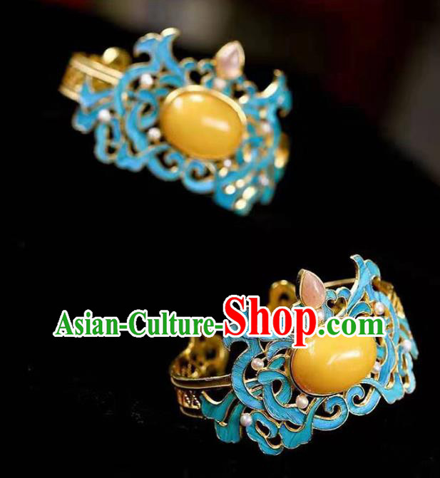 China Handmade Pink Tourmaline Bracelet Traditional Jewelry Accessories National Beeswax Bangle