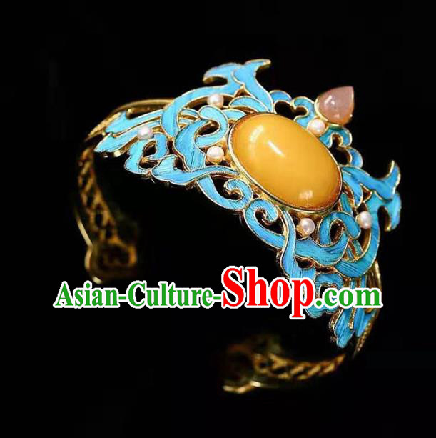 China Handmade Pink Tourmaline Bracelet Traditional Jewelry Accessories National Beeswax Bangle