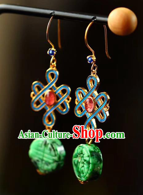 Handmade China Knot Eardrop Jewelry Traditional Cheongsam Tourmaline Accessories National Jadeite Earrings