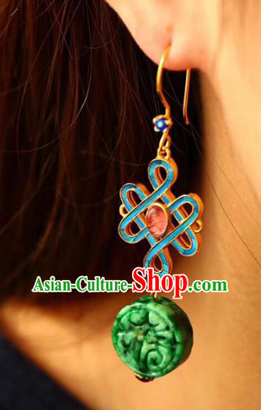 Handmade China Knot Eardrop Jewelry Traditional Cheongsam Tourmaline Accessories National Jadeite Earrings