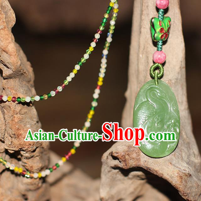 Chinese National Green Beads Tassel Brooch Jade Jewelry Traditional Handmade Cloisonne Accessories