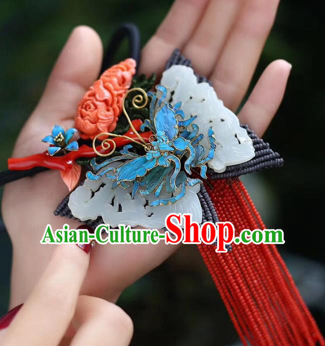 Chinese Classical Jade Butterfly Tassel Necklet Pendant Handmade National Necklace Accessories