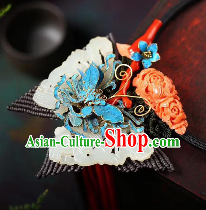 Chinese Classical Jade Butterfly Tassel Necklet Pendant Handmade National Necklace Accessories
