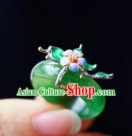 Chinese National Blueing Flower Ring Jewelry Traditional Handmade Silver Jade Circlet Accessories