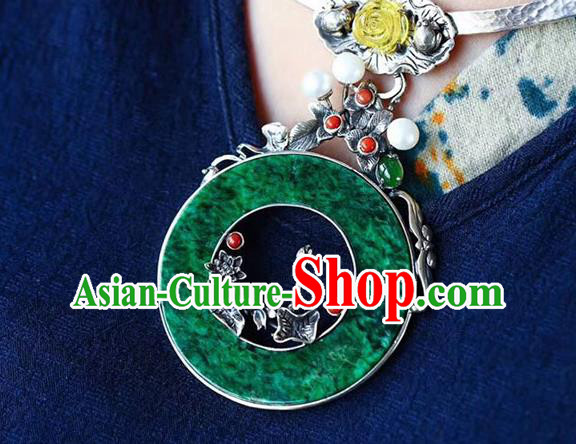 Chinese Classical Jadeite Necklet Pendant Handmade National Topaz Necklace Silver Bat Accessories