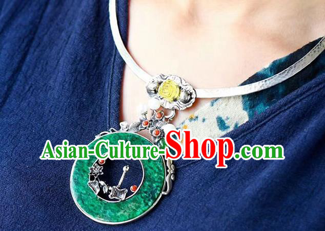 Chinese Classical Jadeite Necklet Pendant Handmade National Topaz Necklace Silver Bat Accessories