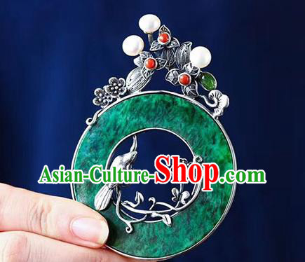 Chinese Classical Jadeite Necklet Pendant Handmade National Topaz Necklace Silver Bat Accessories