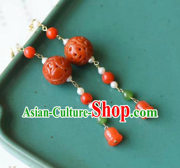 Handmade China National Agate Earrings Traditional Pearls Accessories Cheongsam Eardrop Jewelry
