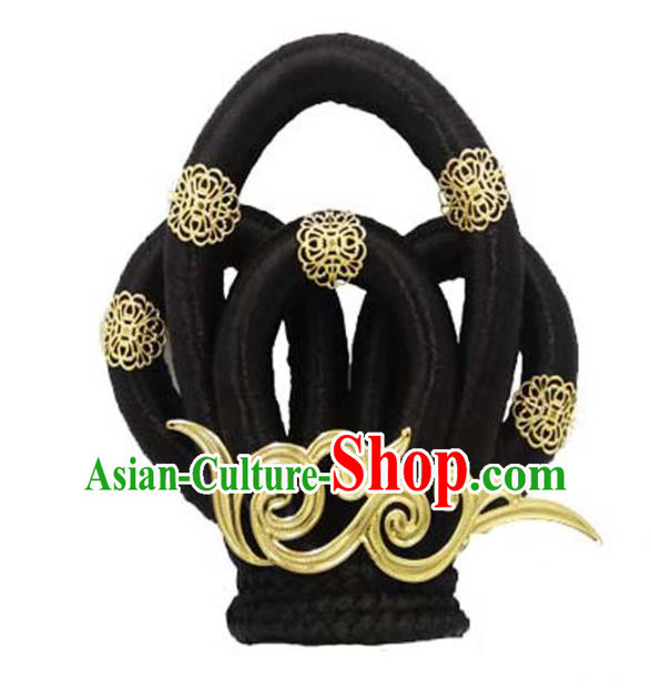 Chinese Ancient Palace Dance Hair Chignon and Hair Accessories Traditional Tang Dynasty Princess Wigs