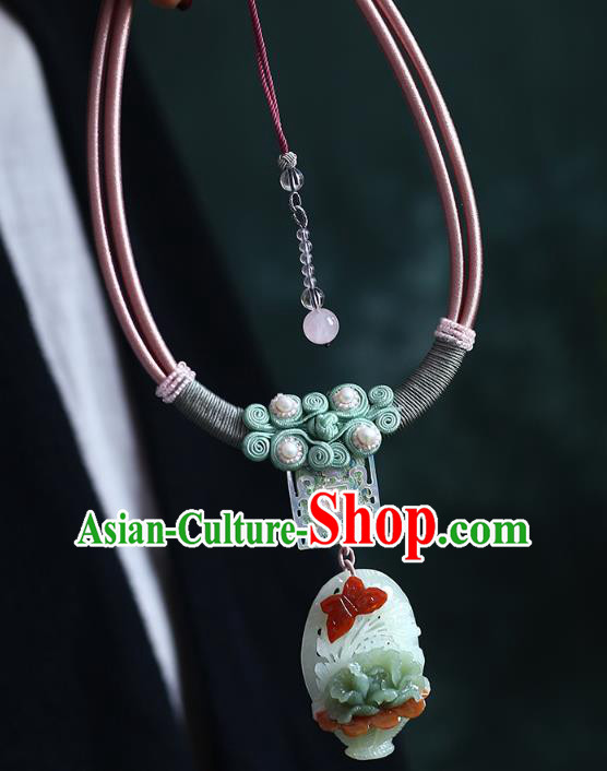 Chinese Classical Jade Carving Necklet Pendant Handmade Accessories National Sennit Necklace