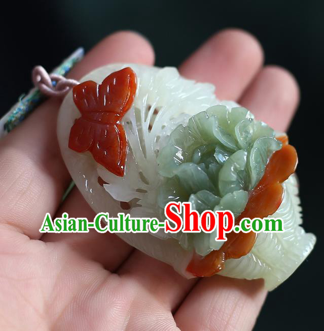Chinese Classical Jade Carving Necklet Pendant Handmade Accessories National Sennit Necklace