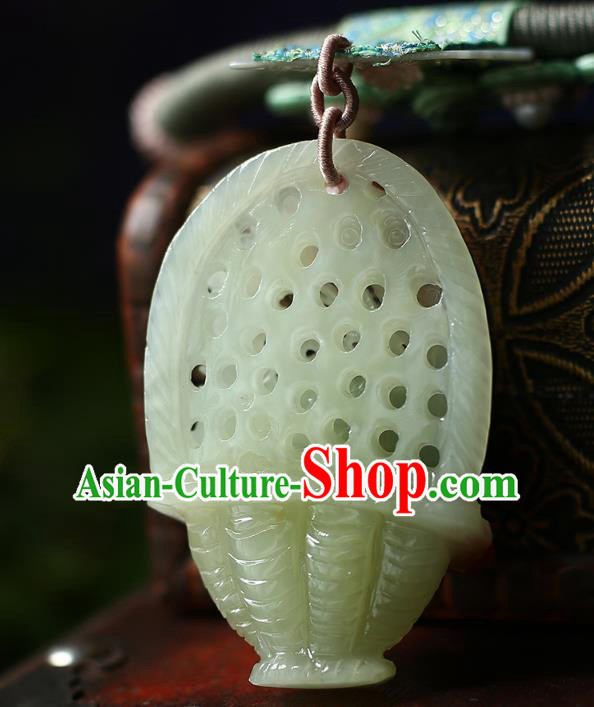Chinese Classical Jade Carving Necklet Pendant Handmade Accessories National Sennit Necklace
