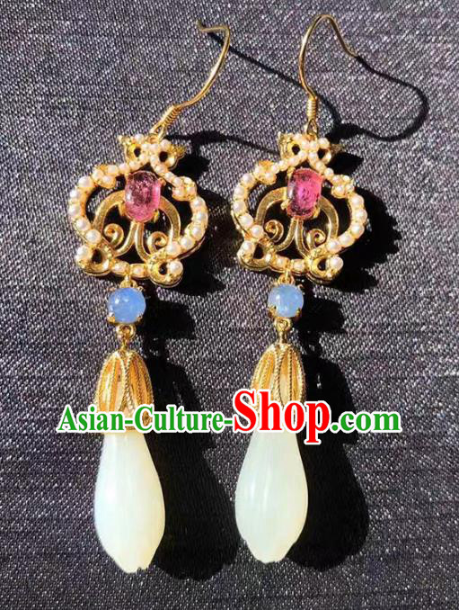 Handmade China Cheongsam Kyanite Eardrop Traditional Jade Jewelry Accessories National Mangnolia Earrings