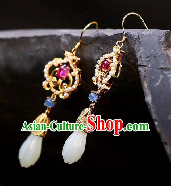Handmade China Cheongsam Kyanite Eardrop Traditional Jade Jewelry Accessories National Mangnolia Earrings