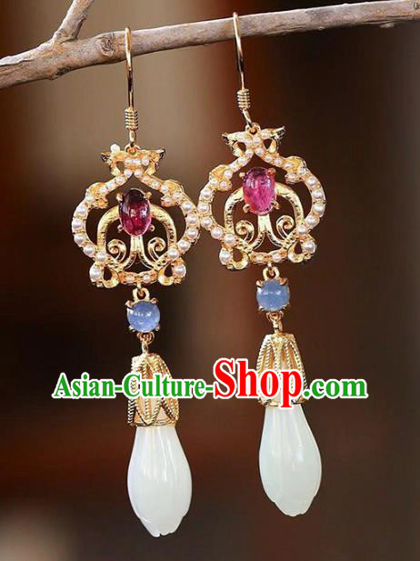 Handmade China Cheongsam Kyanite Eardrop Traditional Jade Jewelry Accessories National Mangnolia Earrings