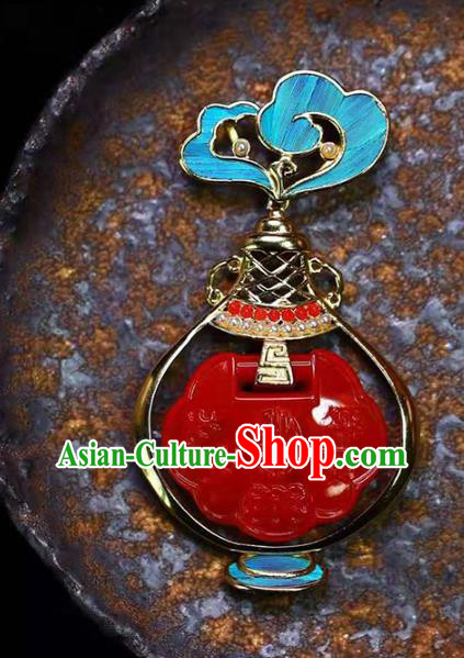 Chinese Handmade Agate Lock Necklet Pendant National Classical Silver Necklace Accessories