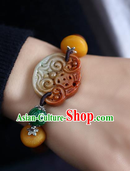 China Handmade Red Jade Bracelet Traditional Beeswax Jewelry Accessories National Jadeite Bangle