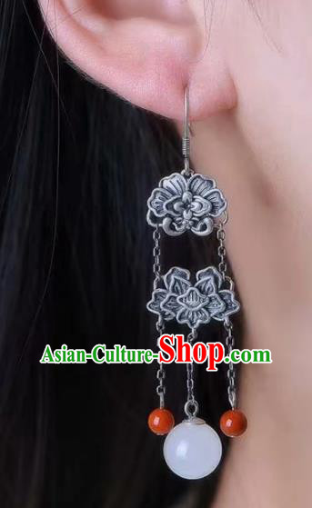 Handmade China Silver Eardrop Jewelry Traditional Cheongsam Accessories National Hetian Jade Earrings