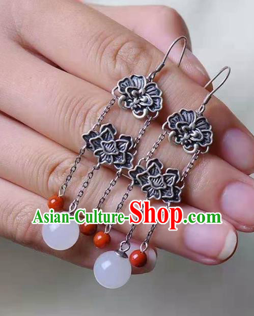 Handmade China Silver Eardrop Jewelry Traditional Cheongsam Accessories National Hetian Jade Earrings