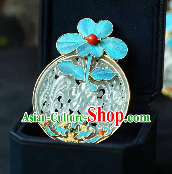 Chinese Classical Jade Longevity Lock Pendant Handmade Blueing Accessories National Necklace