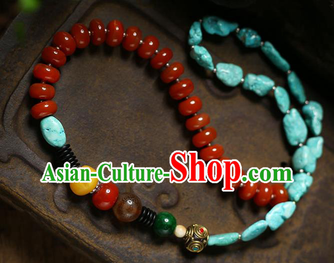 Chinese Handmade Kallaite Necklet National Classical Agate Beads Necklace Accessories