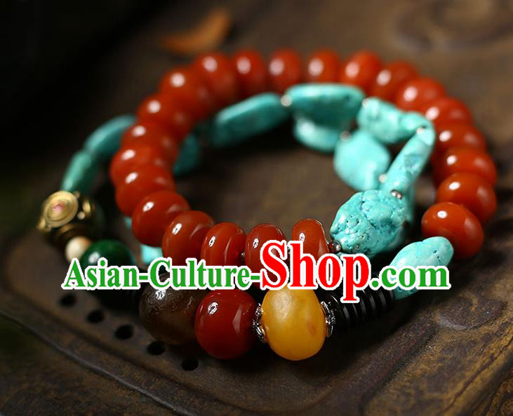Chinese Handmade Kallaite Necklet National Classical Agate Beads Necklace Accessories
