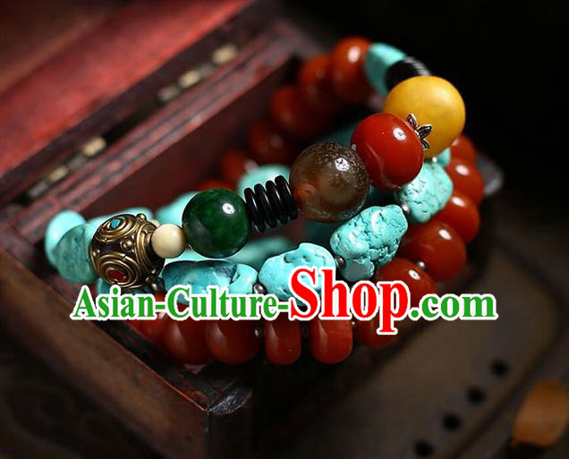 Chinese Handmade Kallaite Necklet National Classical Agate Beads Necklace Accessories